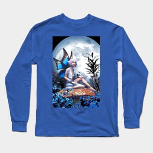 Fairy sitting on a mushroom under the moon Long Sleeve T-Shirt